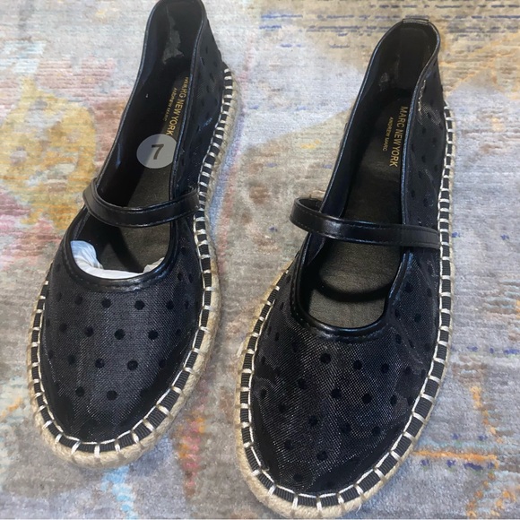 Marc New York Sheer Black Polka Dot Mary Jane Espadrilles - Picture 1 of 5